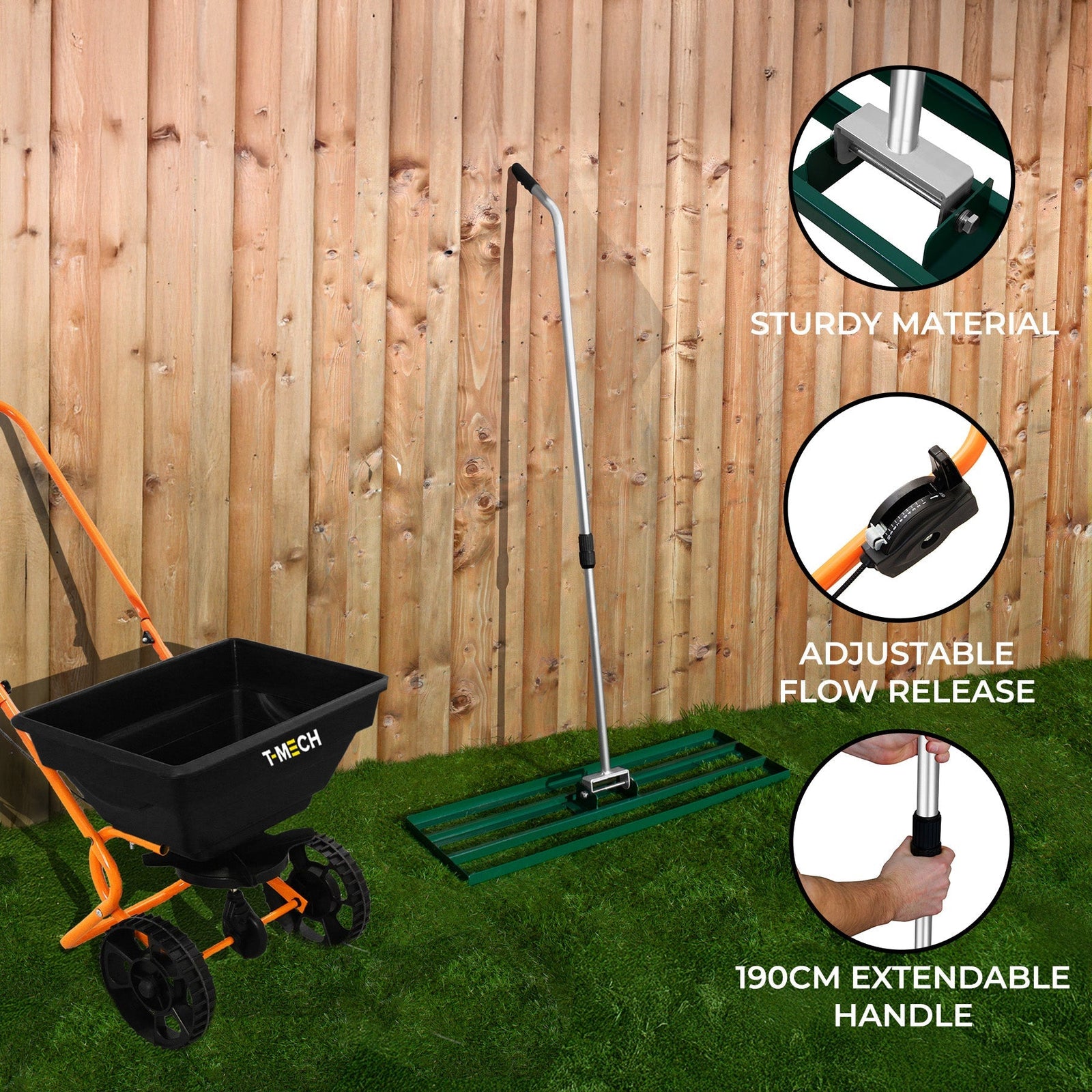 Rotary Spreader & 100cm Lawn Leveller | Green