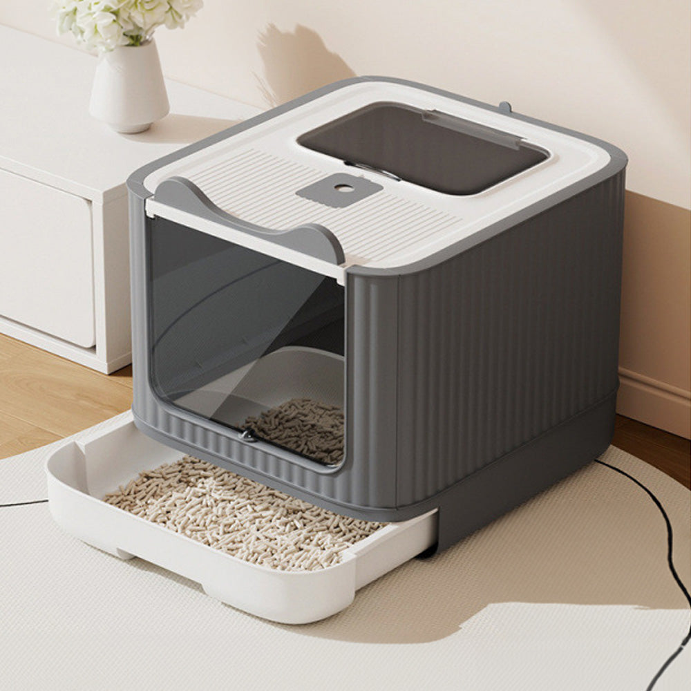 Fully Enclosed Drawer-style Cat Litter Box With Uv Sterilization Lamp