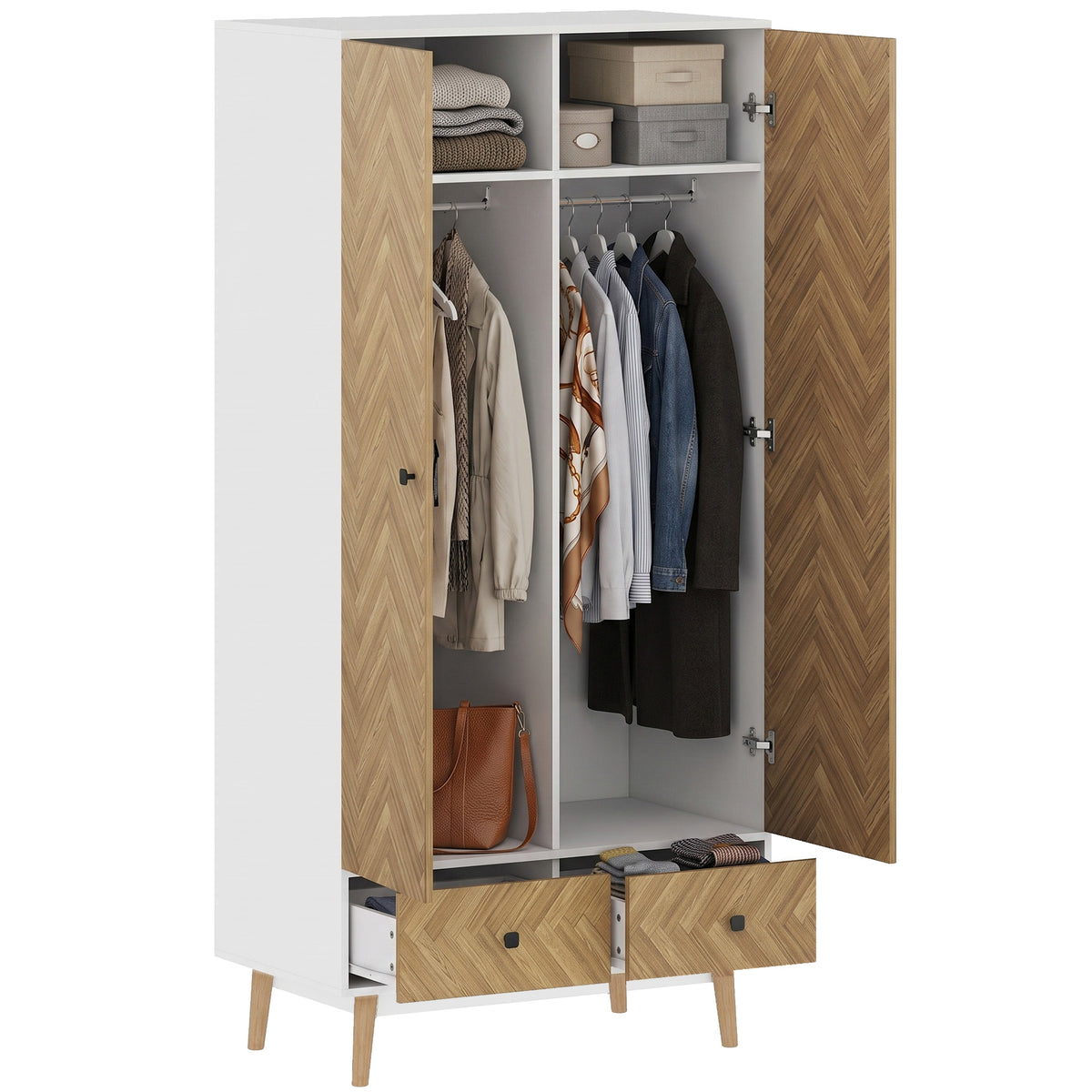 HOMCOM Cabinet Wood-effect Sticker Surface With 2 Storage Shelves, White