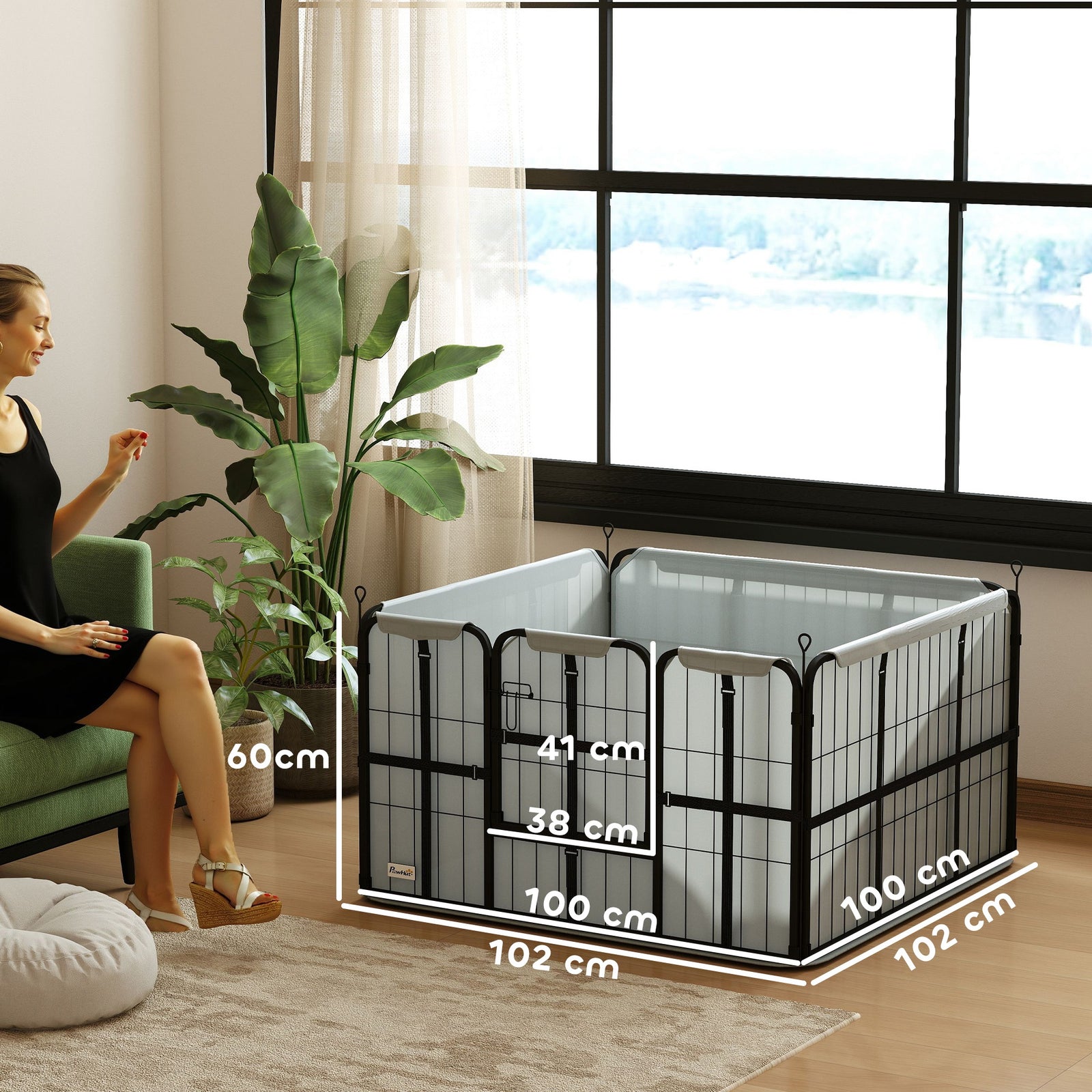 Dog Whelping Box W/ Washable Whelping Pad, Windproof Cloth, Black
