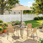 4 Seater Rattan Dining Set With Parasol | Brown
