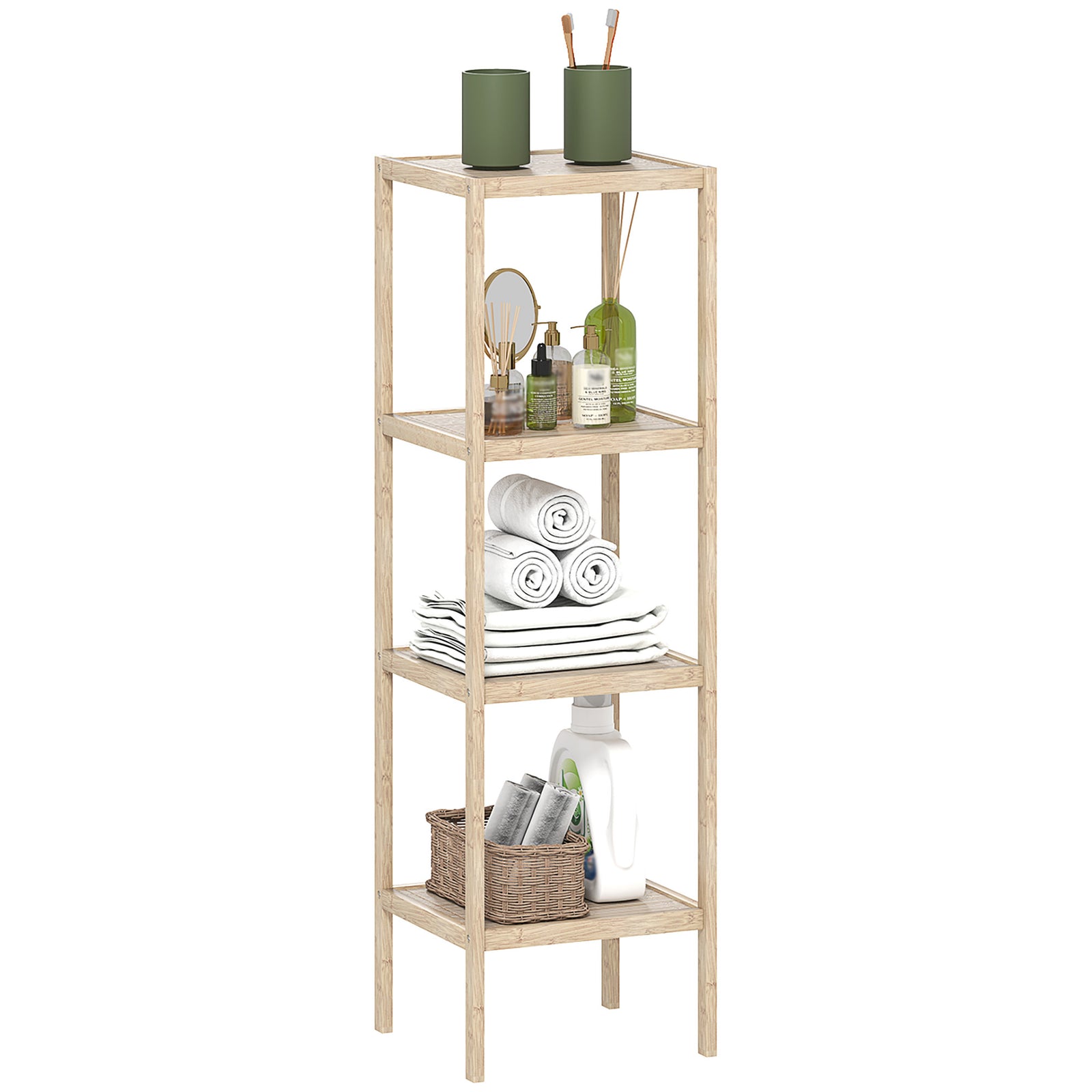 3/4-tier Bathroom Storage Shelving Unit Freestanding Bamboo | Medium | Natural