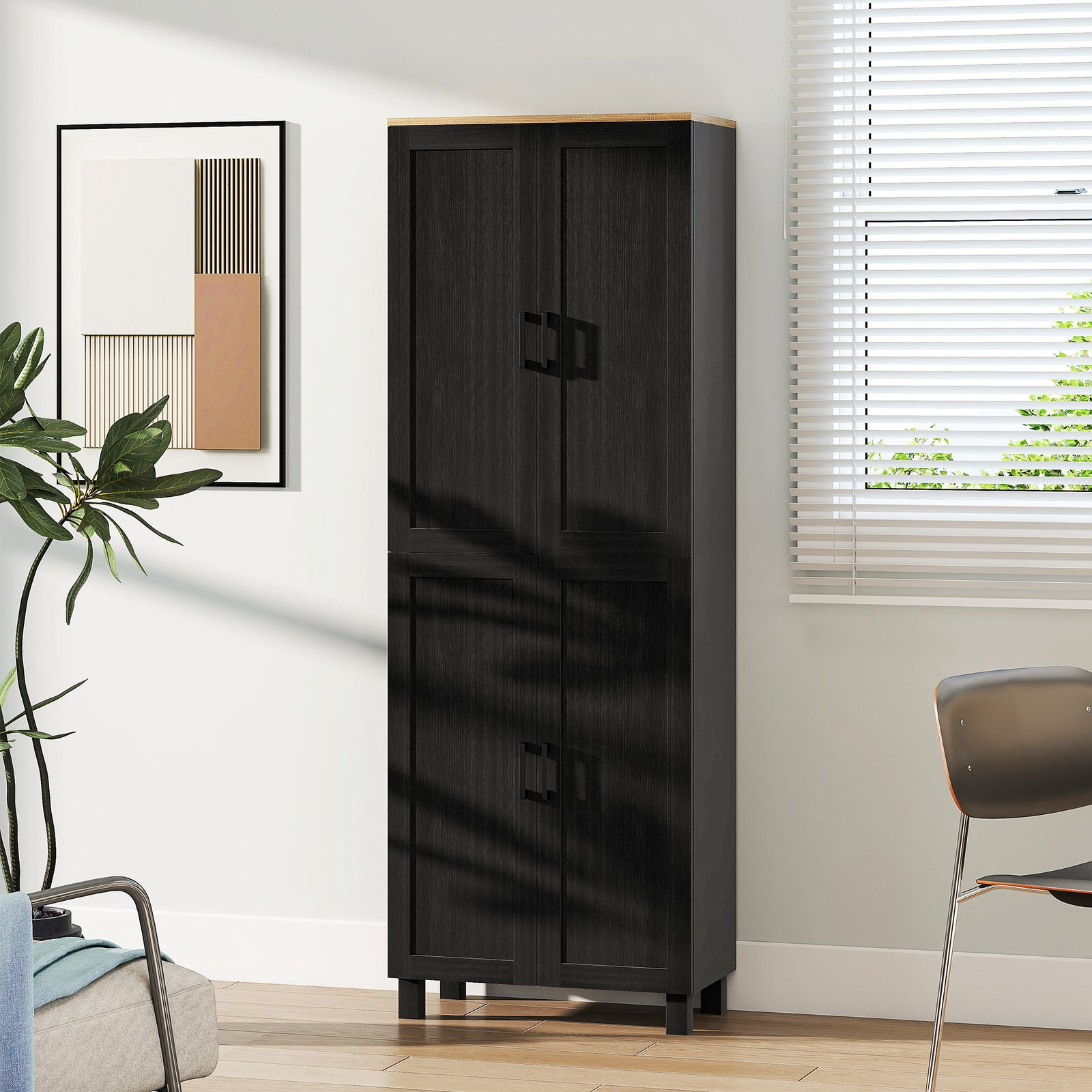 Modern Kitchen Cupboard Storage Cabinet With 4 Shelves | Black