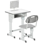 Kids Desk And Chair Set W/ Drawer, Book Stand, Pen Slot | Grey