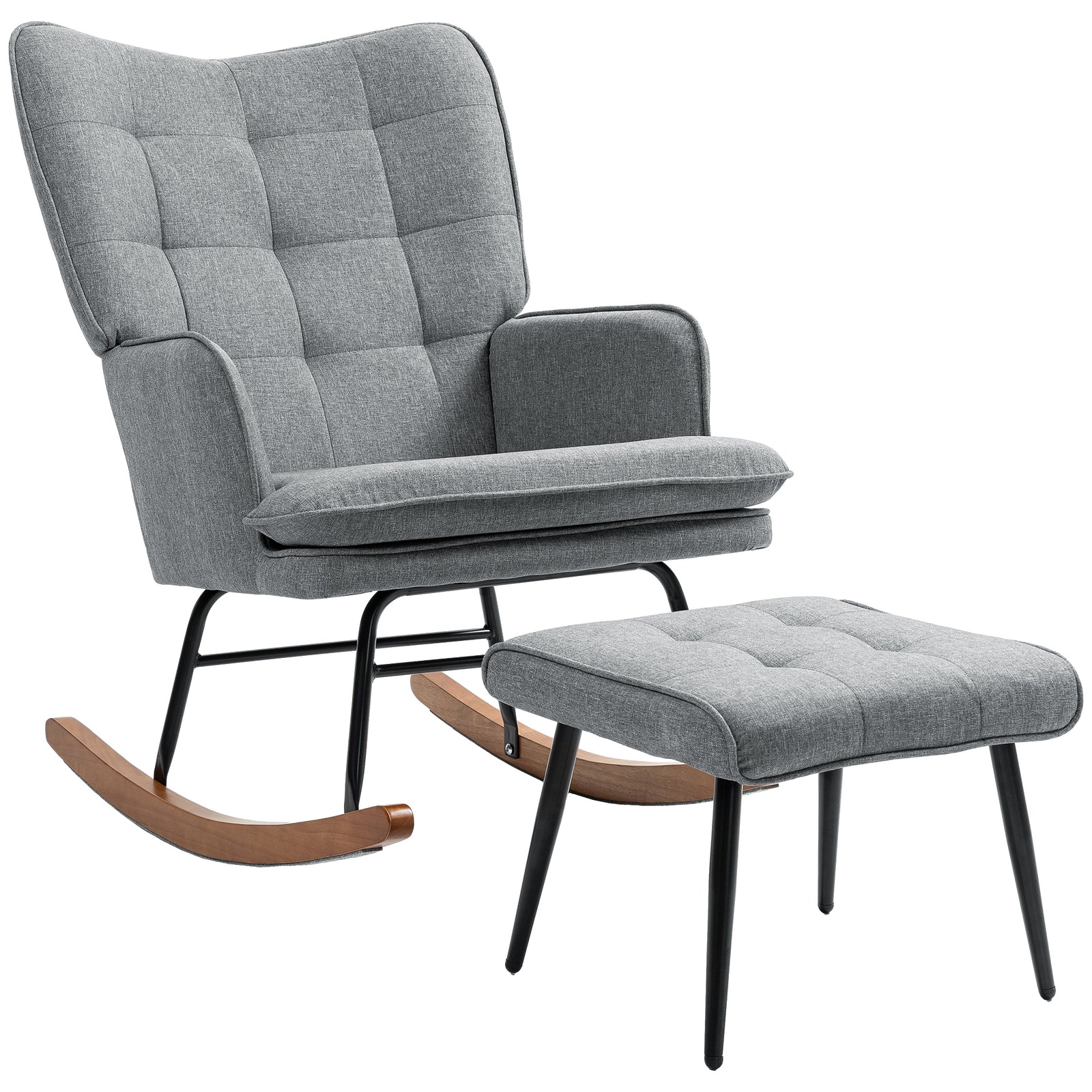 Rocking Chair With Footstool Fabric Wingback Chair