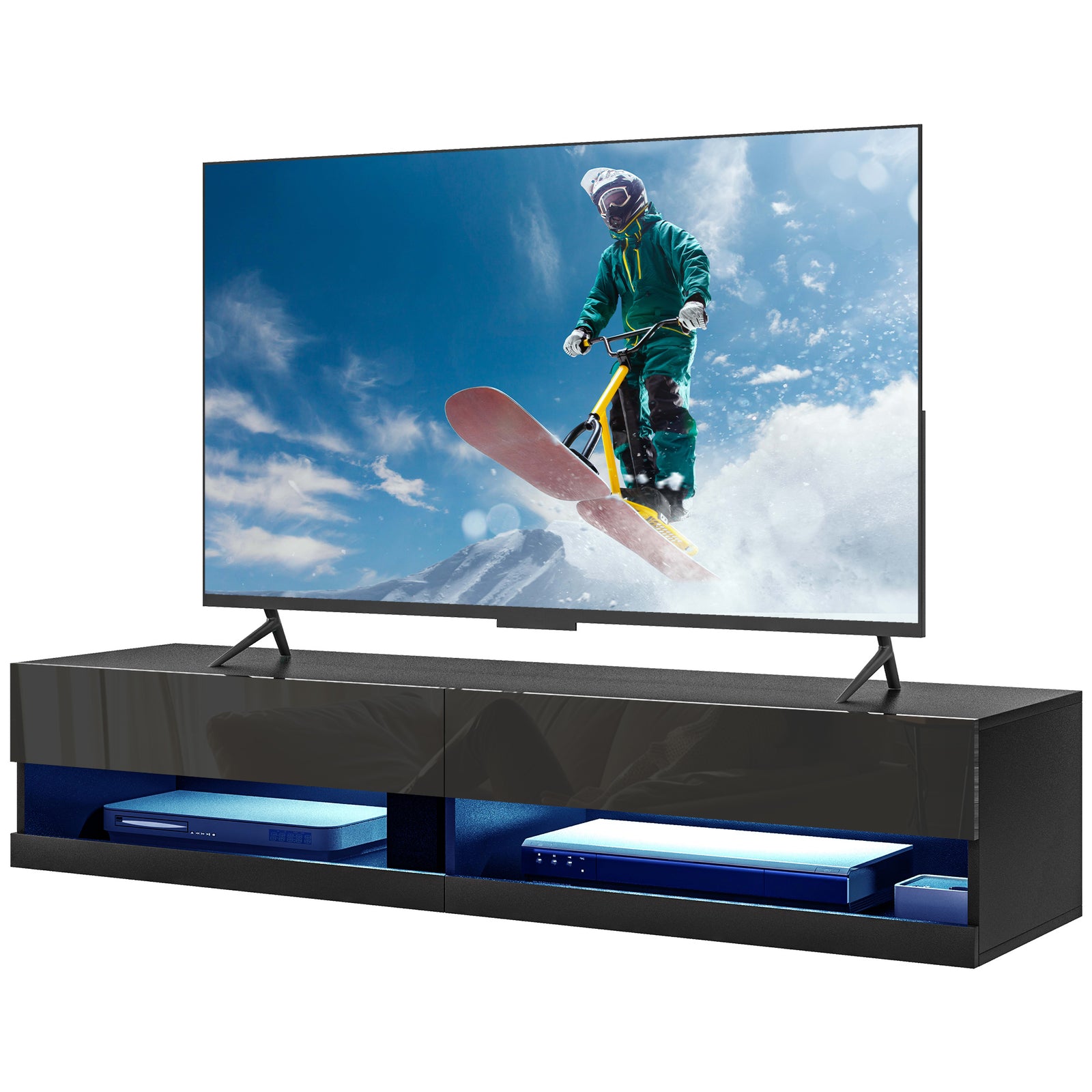 High Gloss Tv Stand Wall Mounted With Led | Black
