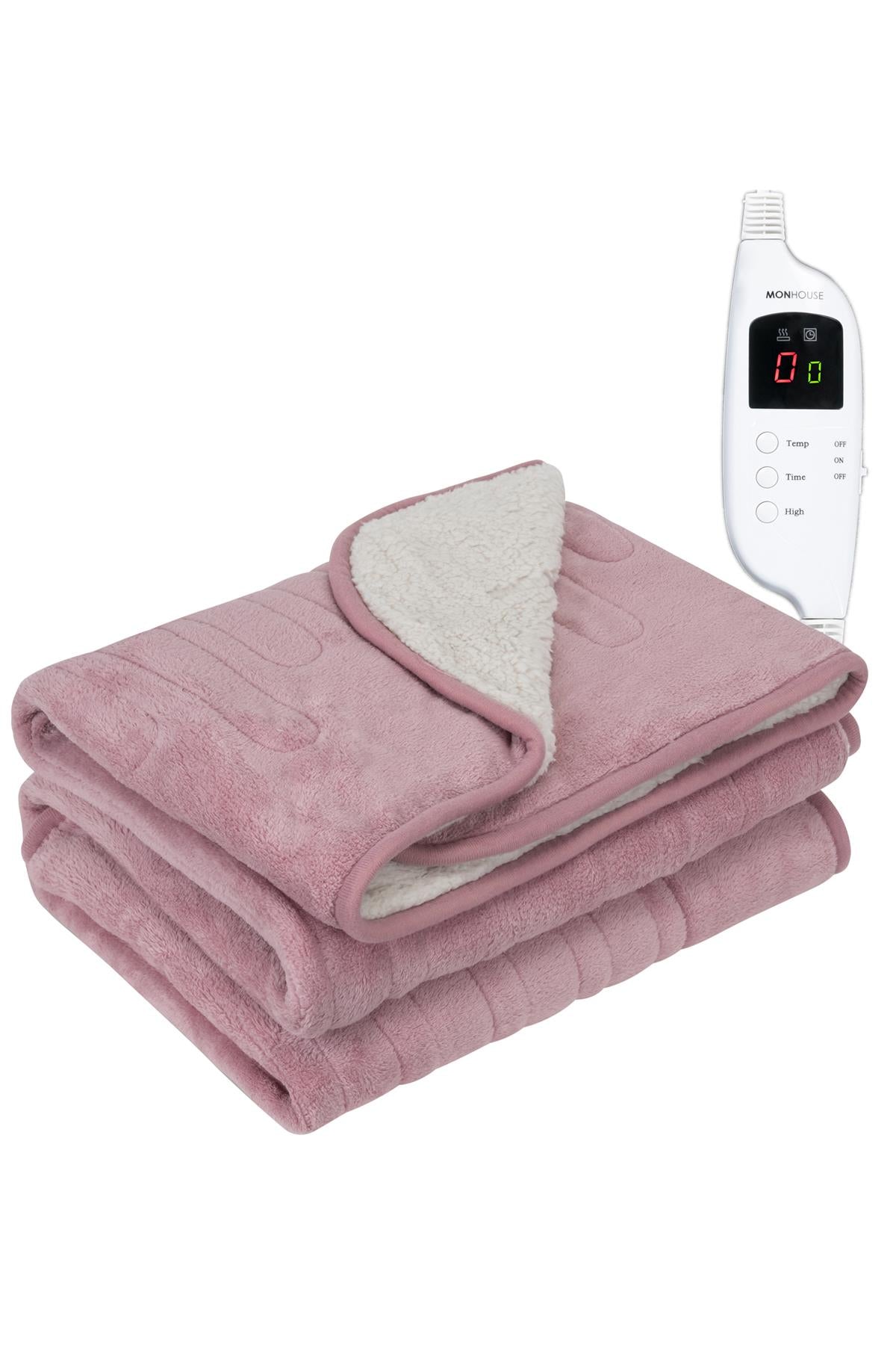 Heated Electric Throw 9h Timer 9 Heat Setting Shearling Fleece Blanket | Single | Pink