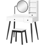 Dressing Table Set With 3 Drawers, Storage Shelves And Stool | One Size | White