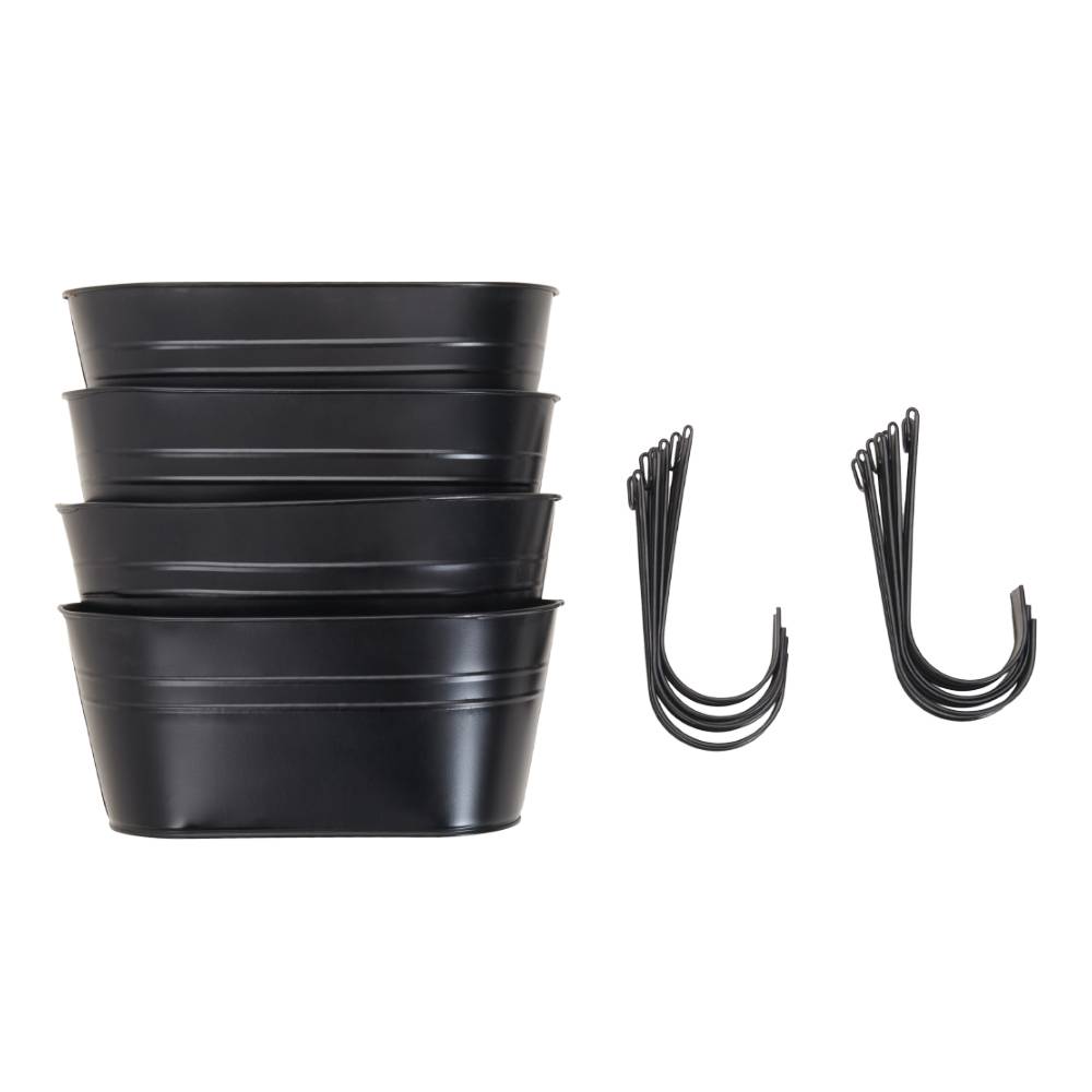 Living and Home 4-pack Oval Metal Railing Planters With Hooks Hanging Flower Pots For Fence Or Balcony