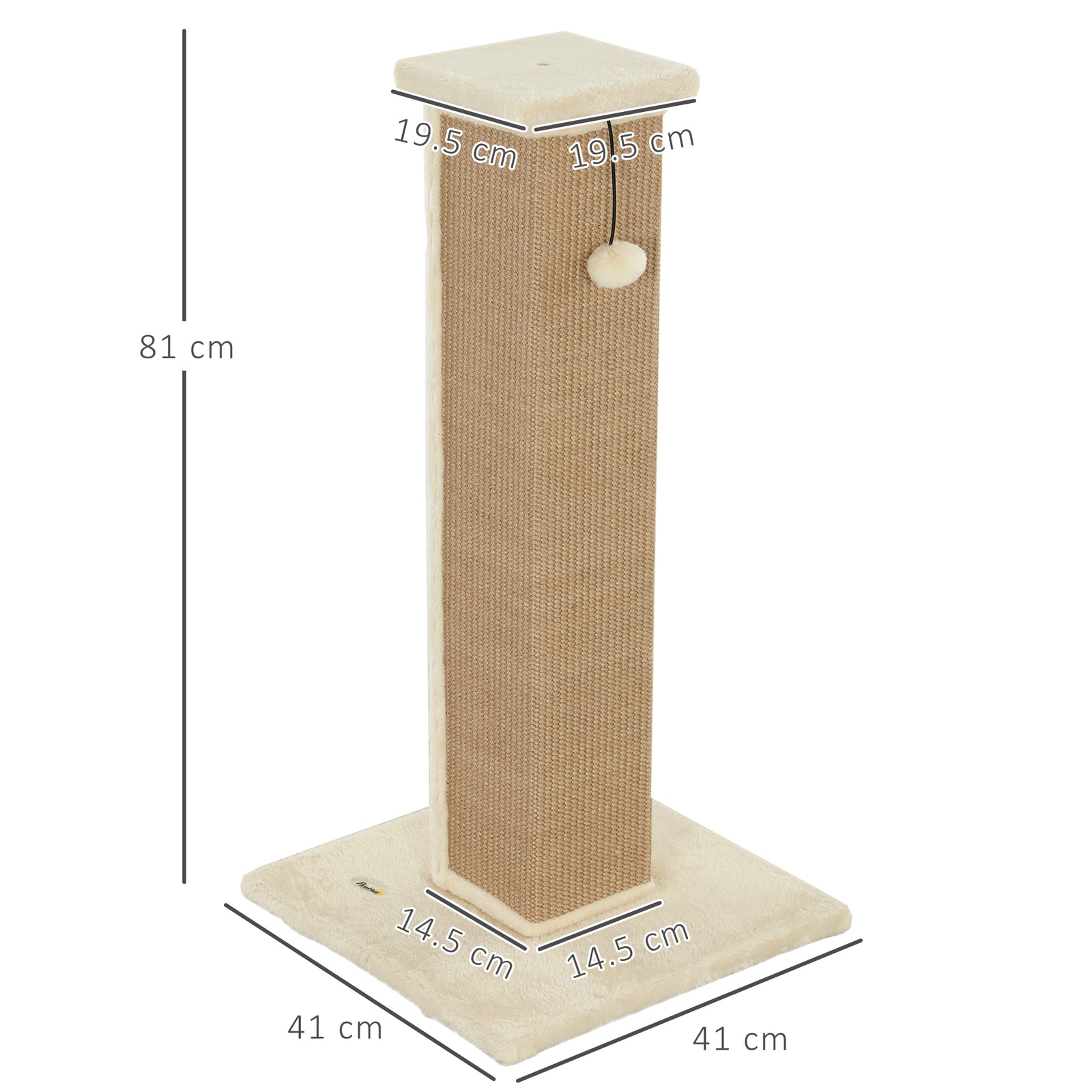 81cm Cat Scratching Post W/ Sisal Rope, Hanging Ball Soft Plush | Beige