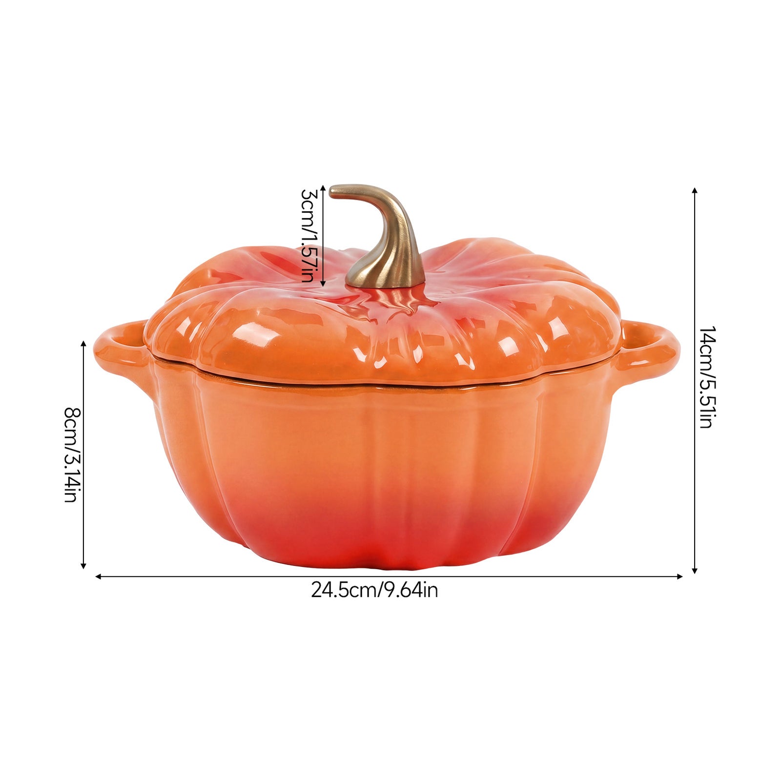 Enamelled Cast Iron Pumpkin Dutch Oven With Lid And Handles | Orange