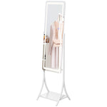 Led Lighted Floor Standing Mirror With Storage Shelf