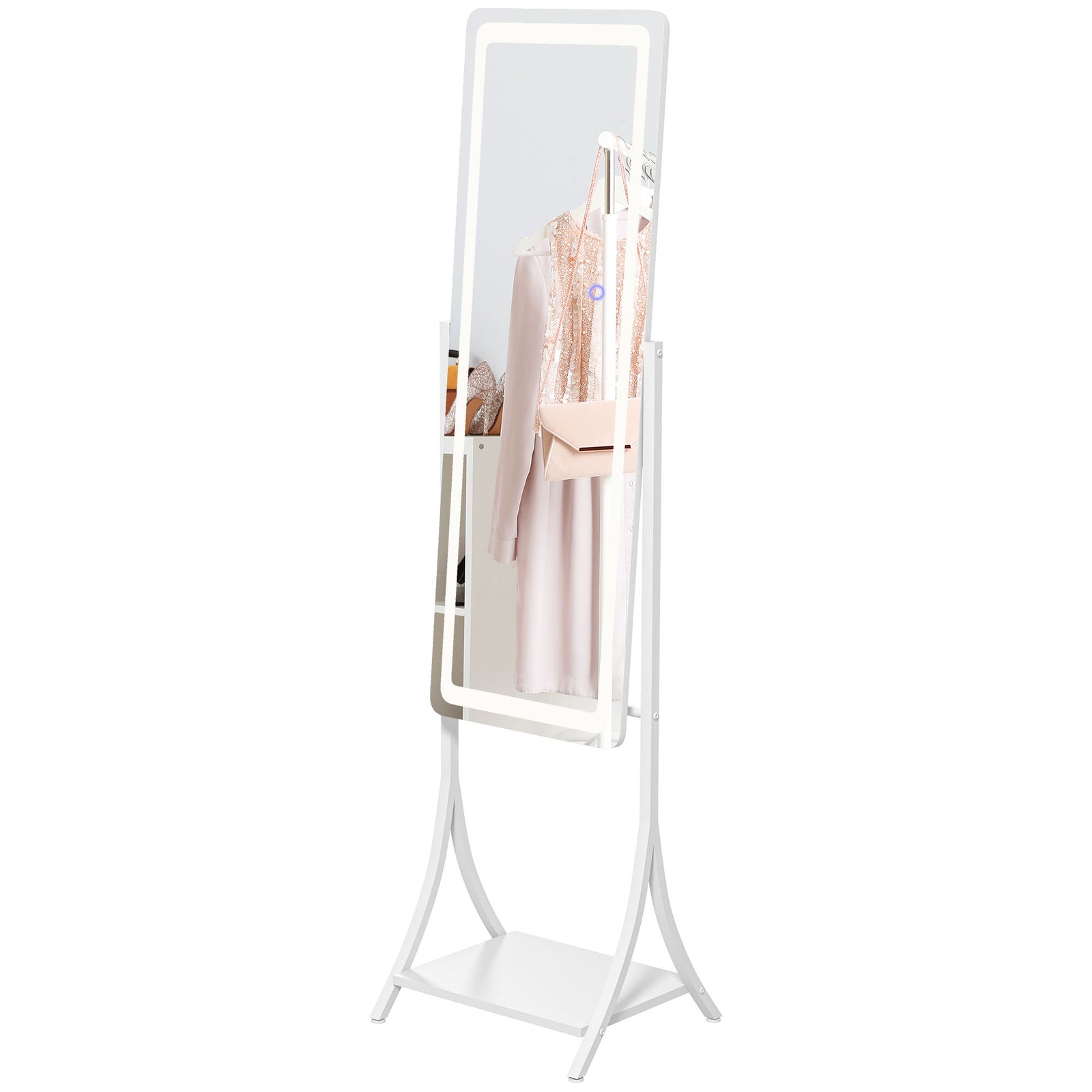 Led Lighted Floor Standing Mirror With Storage Shelf