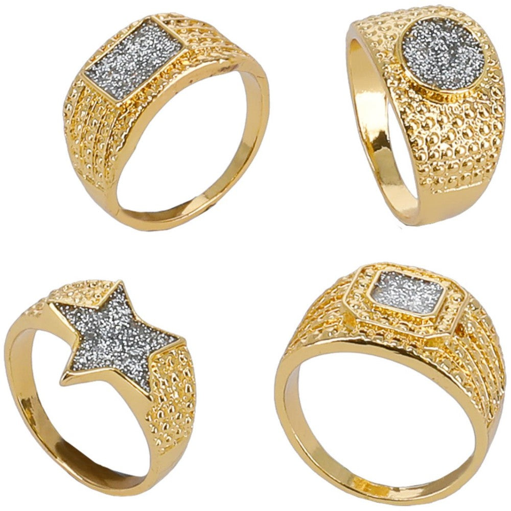 90s Gold & Diamond Bling Rings, 4pk