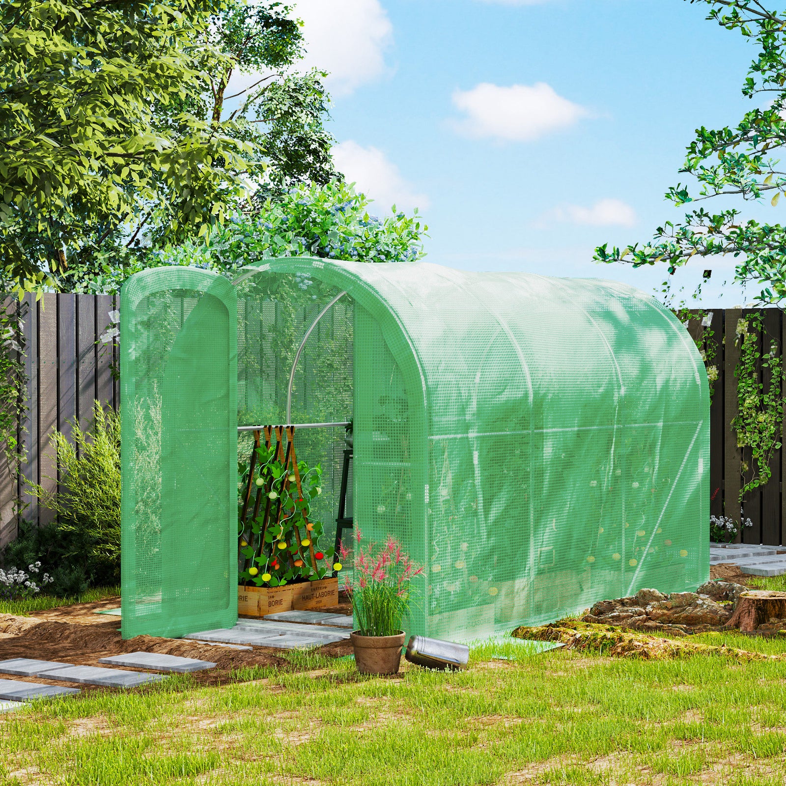 Polytunnel Greenhouse W/ Pe Cover, Walk-in Grow House