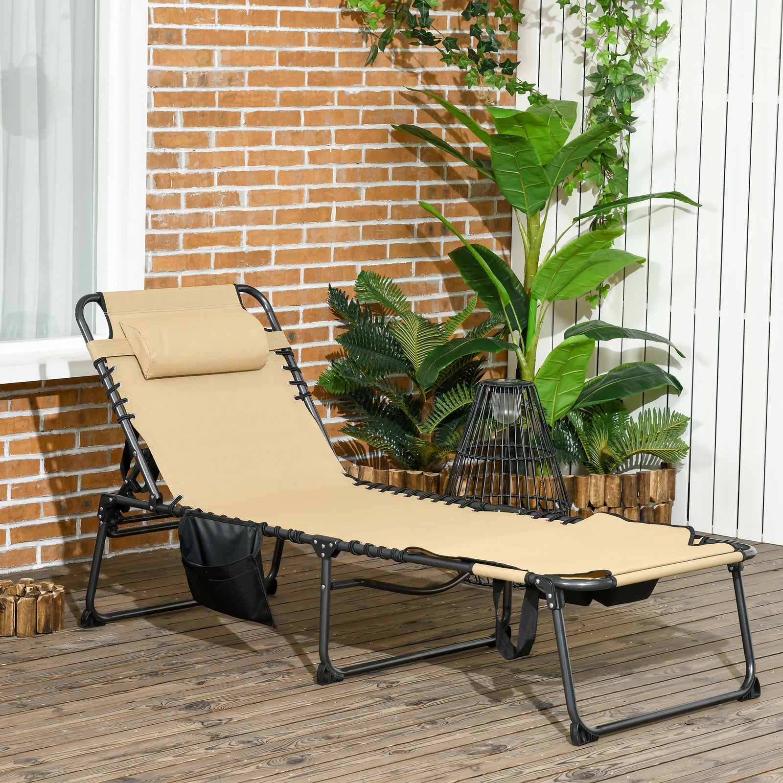 Folding Sun Lounge W/ Reading Hole | Beige