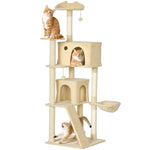 Cat Tree Tower With Sisal Scratching Posts, Condos | 180cm | Beige