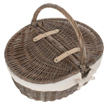 Wicker Antique Wash Finish Oval Picnic Basket | White
