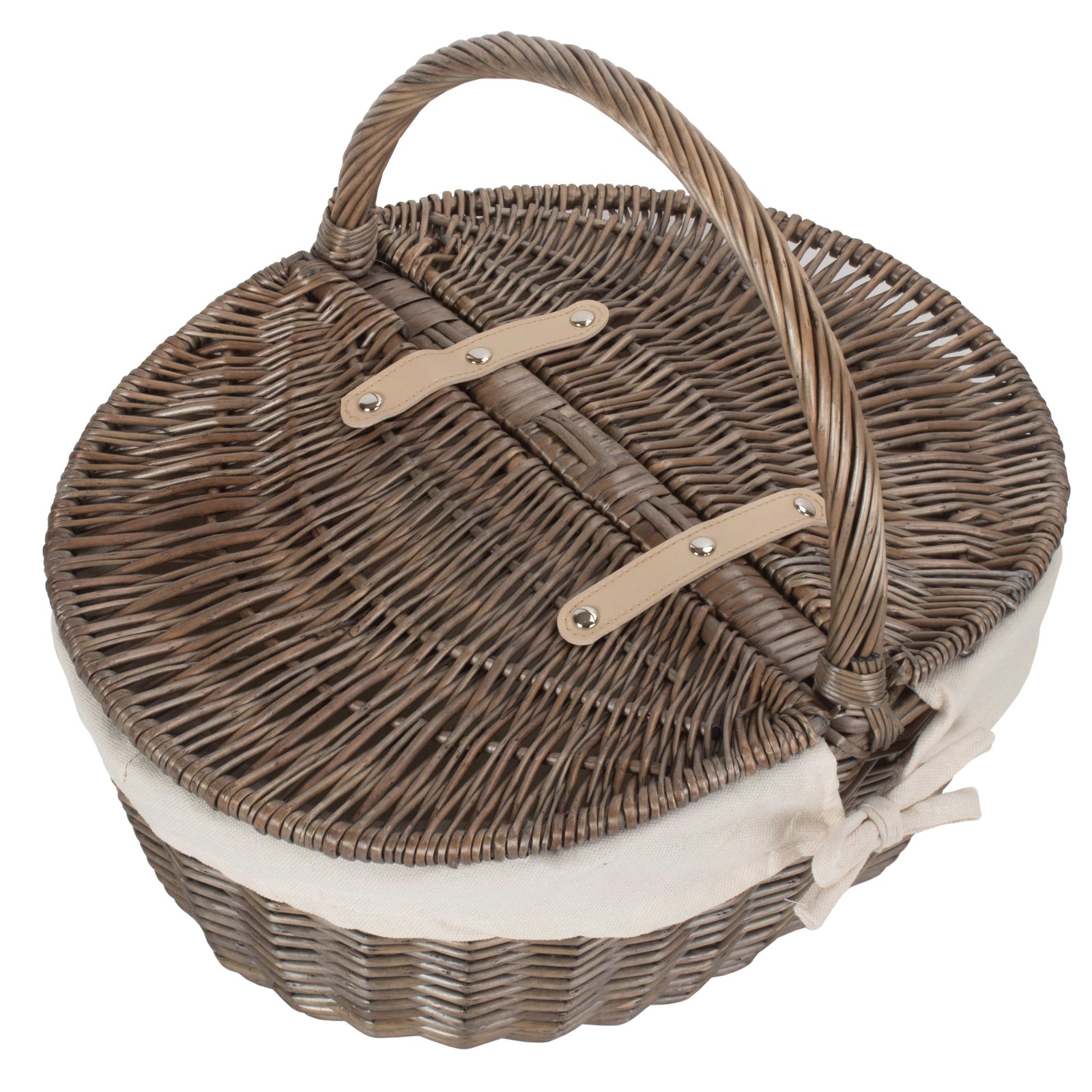 Wicker Antique Wash Finish Oval Picnic Basket | White