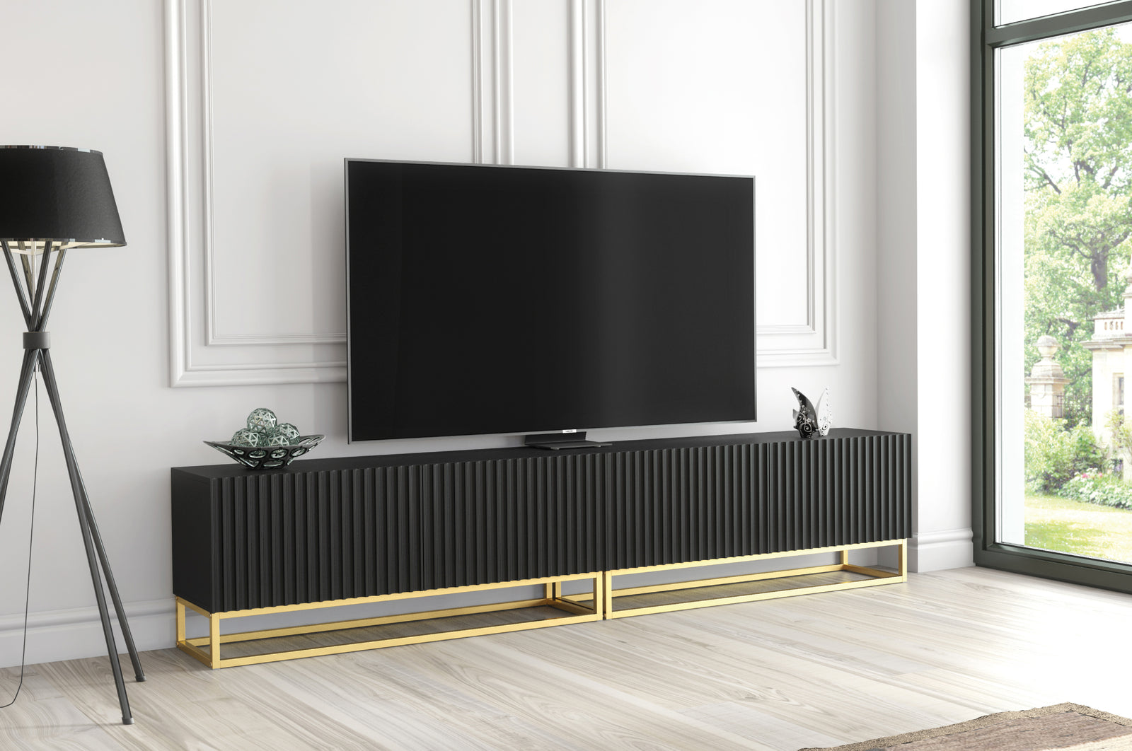 Ripple Duo Tv Unit 200cm - Fluted Design | Black
