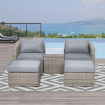 5 Pcs Pe Rattan Sofa Footstool Set Tall Glass-top Table | Brown