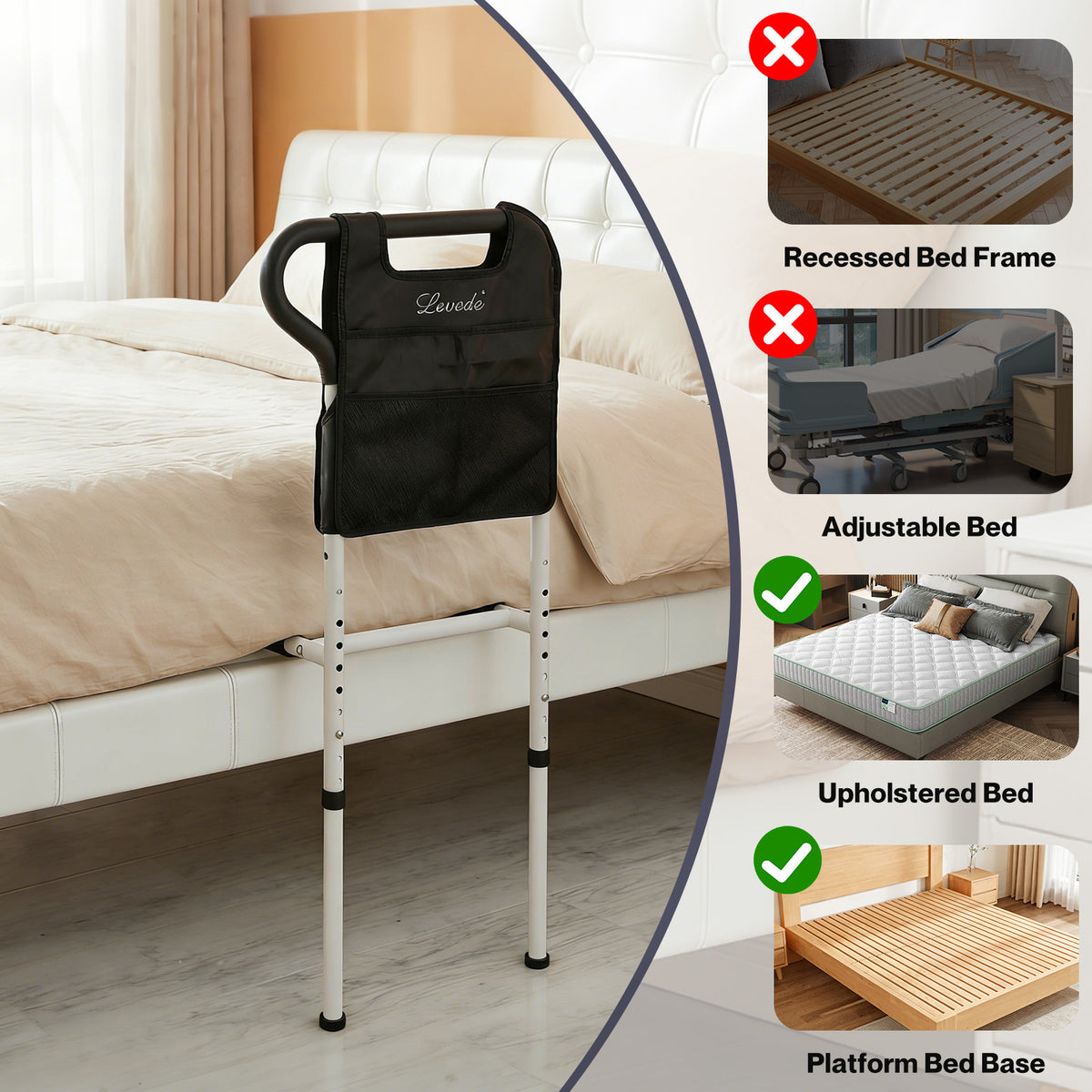 Safety Bed Rails Adjustable For Elderly Adult Seniors Assit Mobility Aid | Black