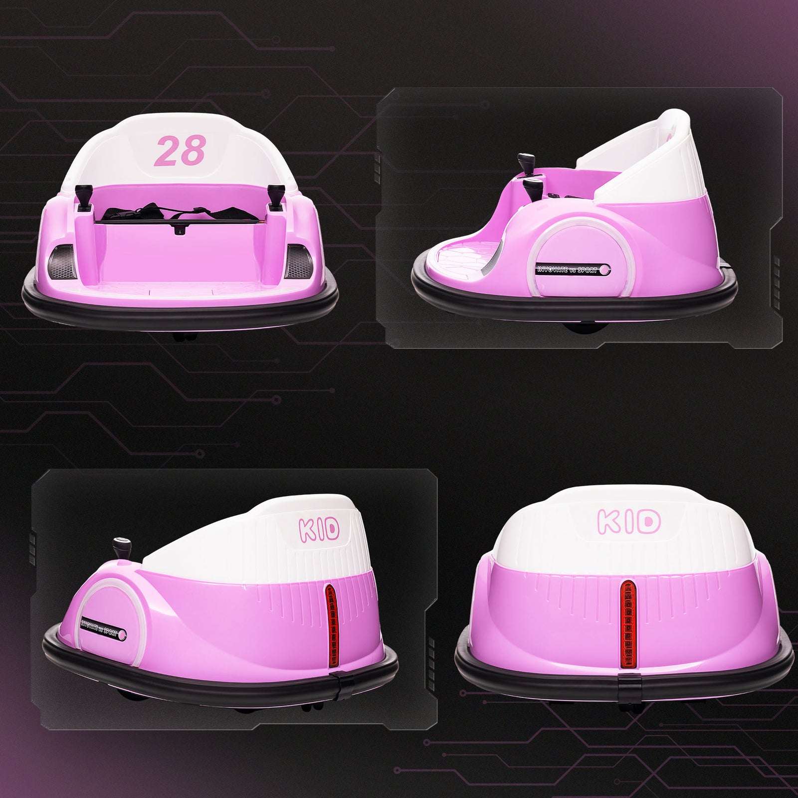 360° Rotation 12v Kids Bumper Car W/ Remote Control | Pink