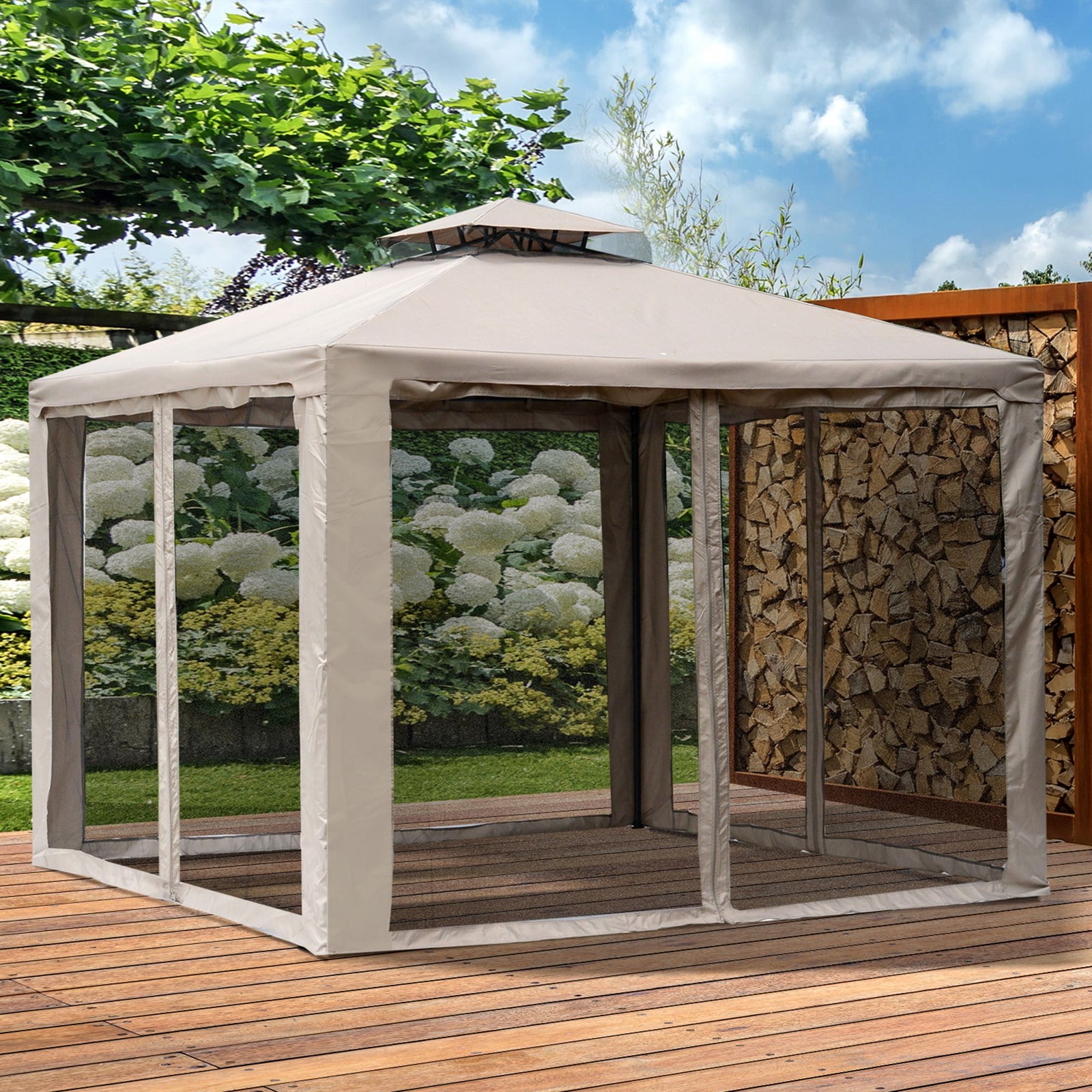 3 X 3 M Metal Gazebo Garden Outdoor 2-tier Roof Marquee | Brown