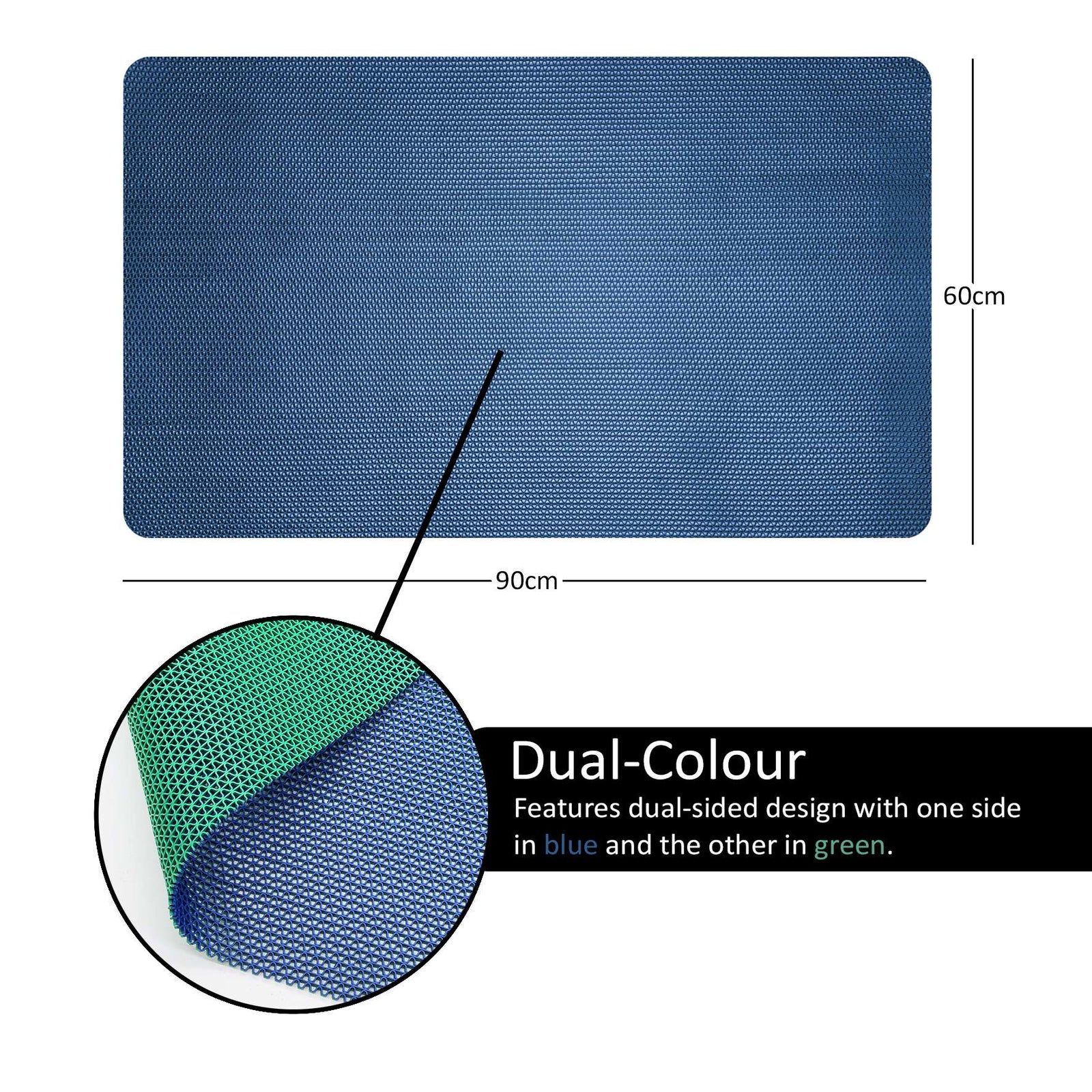 Reversible Pvc Shower Mat In Dual-colour | 90cm x 60cm | Blue & Green