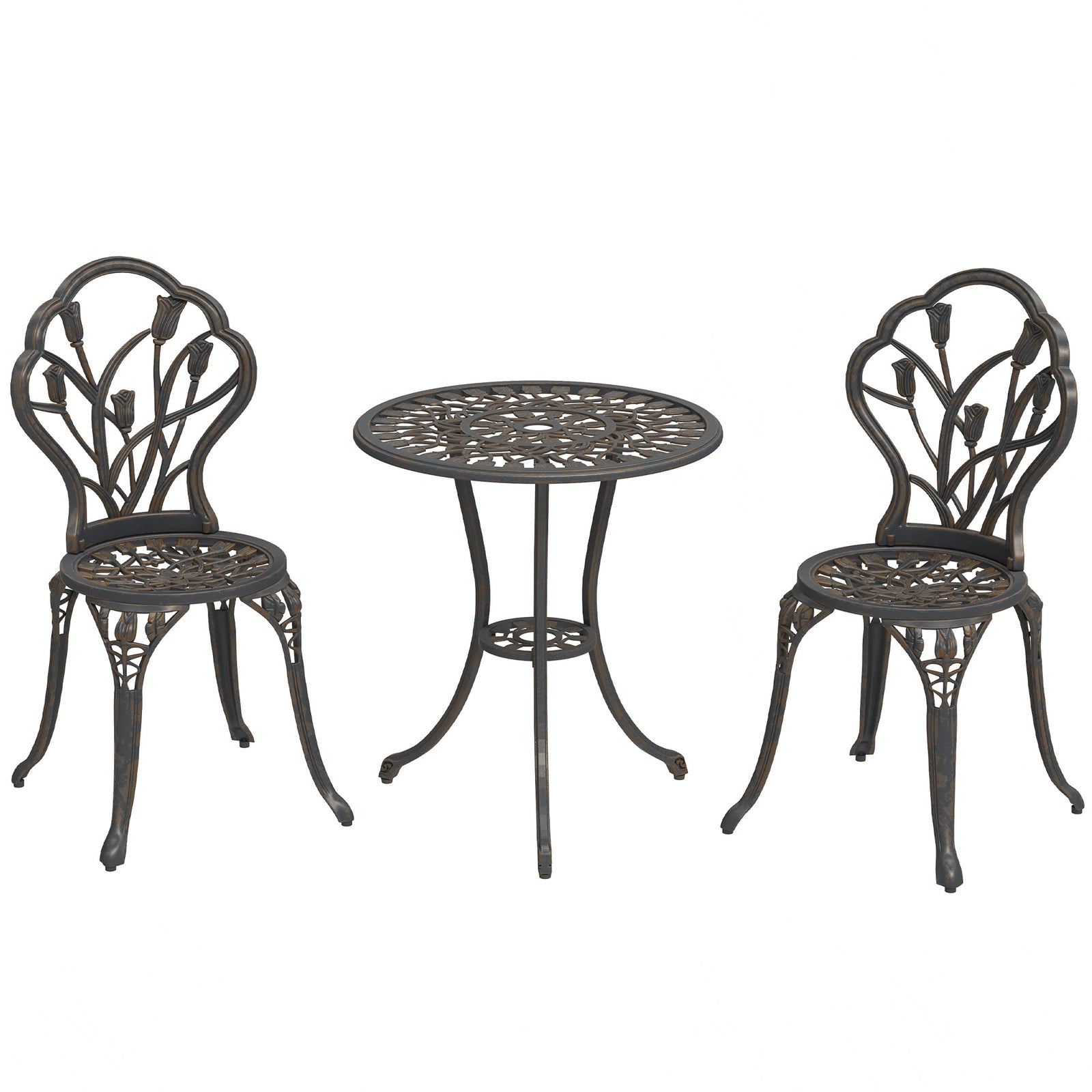 3 Piece Patio Bistro Set, Aluminium Garden Table And Chairs | Bronze