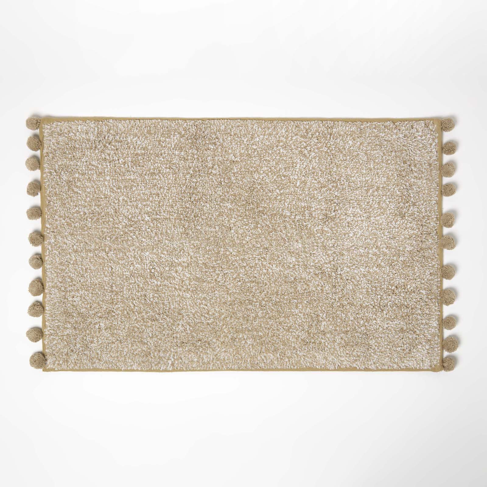 Tufted Cotton Bath Mat With Pom Pom Edges | 50 x 80cm | Natural