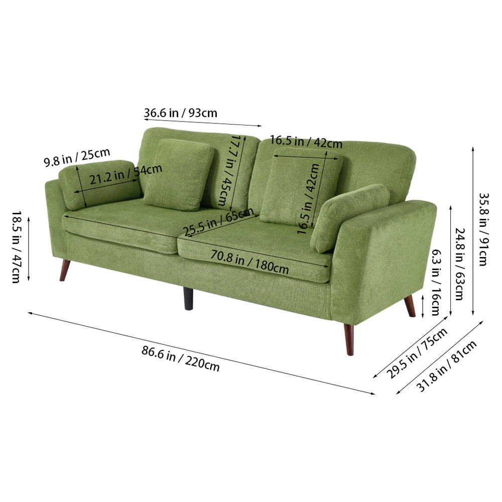 2-seater Chenille Upholstered Sofa With Pillows | Green
