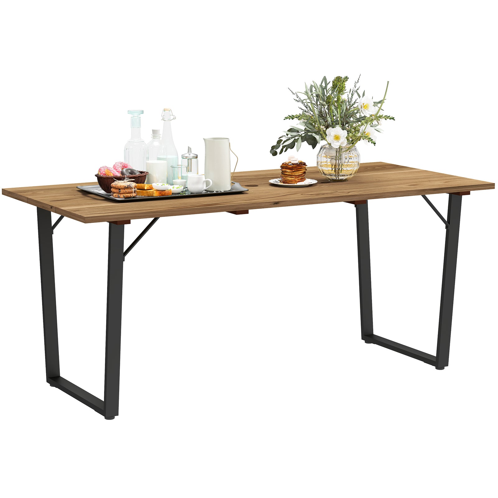 175x80cm Fir Wood Table, Slatted Top, Brown