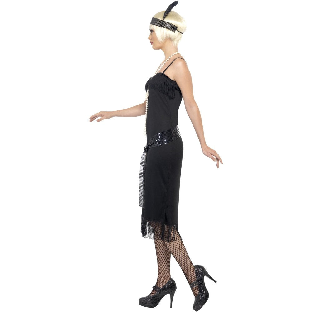 Flapper Costume, With Dress | Large | Black