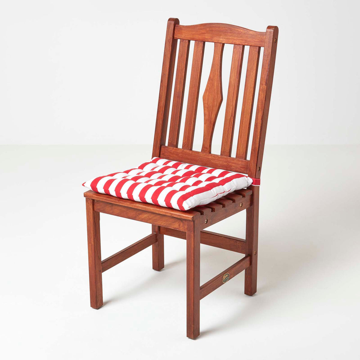 Red Stripe Seat Pad With Button Straps 100% Cotton, 40 X 40 Cm | Set of 1 | Red