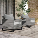 3pcs Rattan Bistro Set Glass Top Table And Chairs | Light Grey
