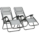 Foldable Garden Recliner Chair Set Of 2 W/ Footstool | Gray