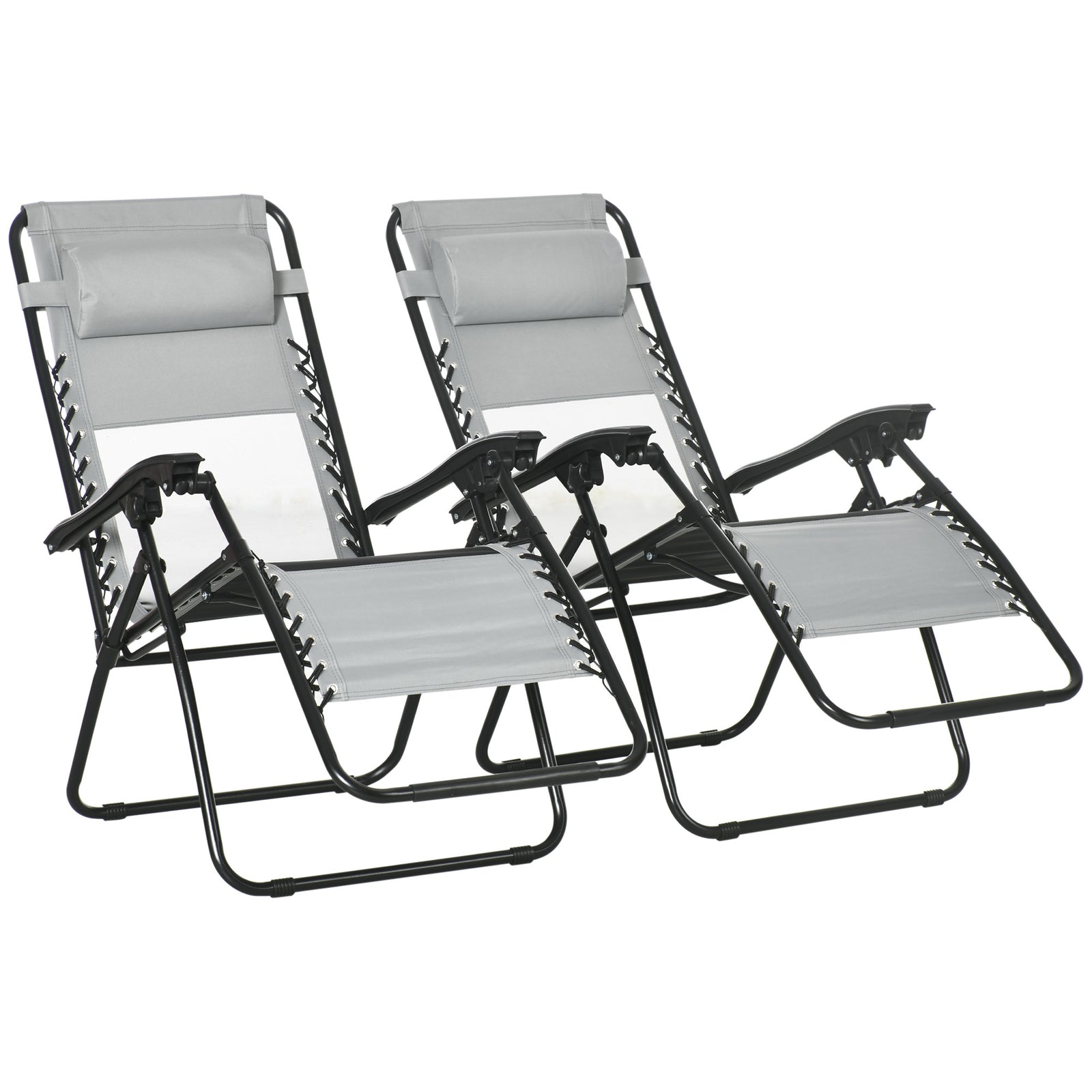 Foldable Garden Recliner Chair Set Of 2 W/ Footstool | Gray