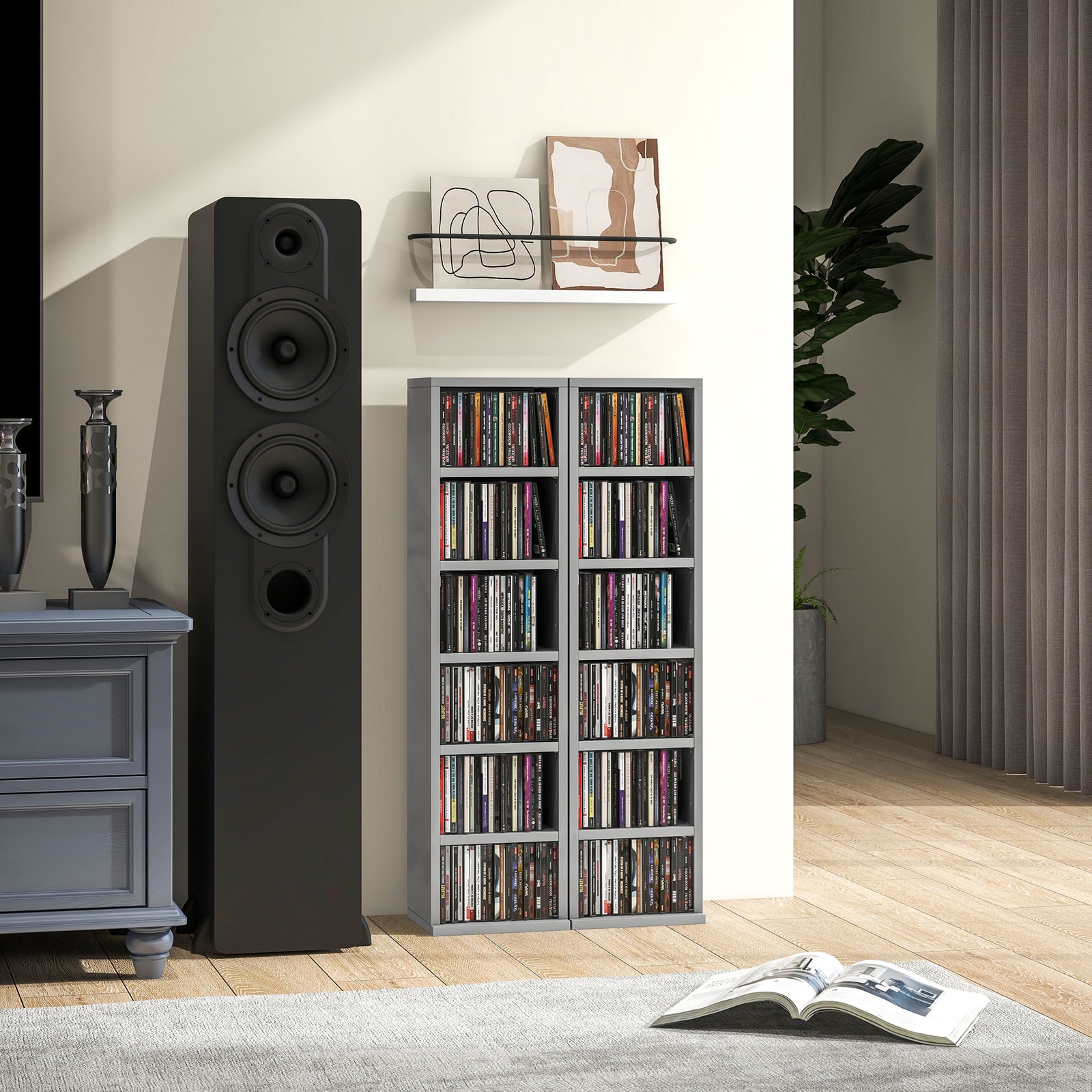 Set Of 2 Cd Storage Units Adjustable Shelves High Gloss | One Size | Gray