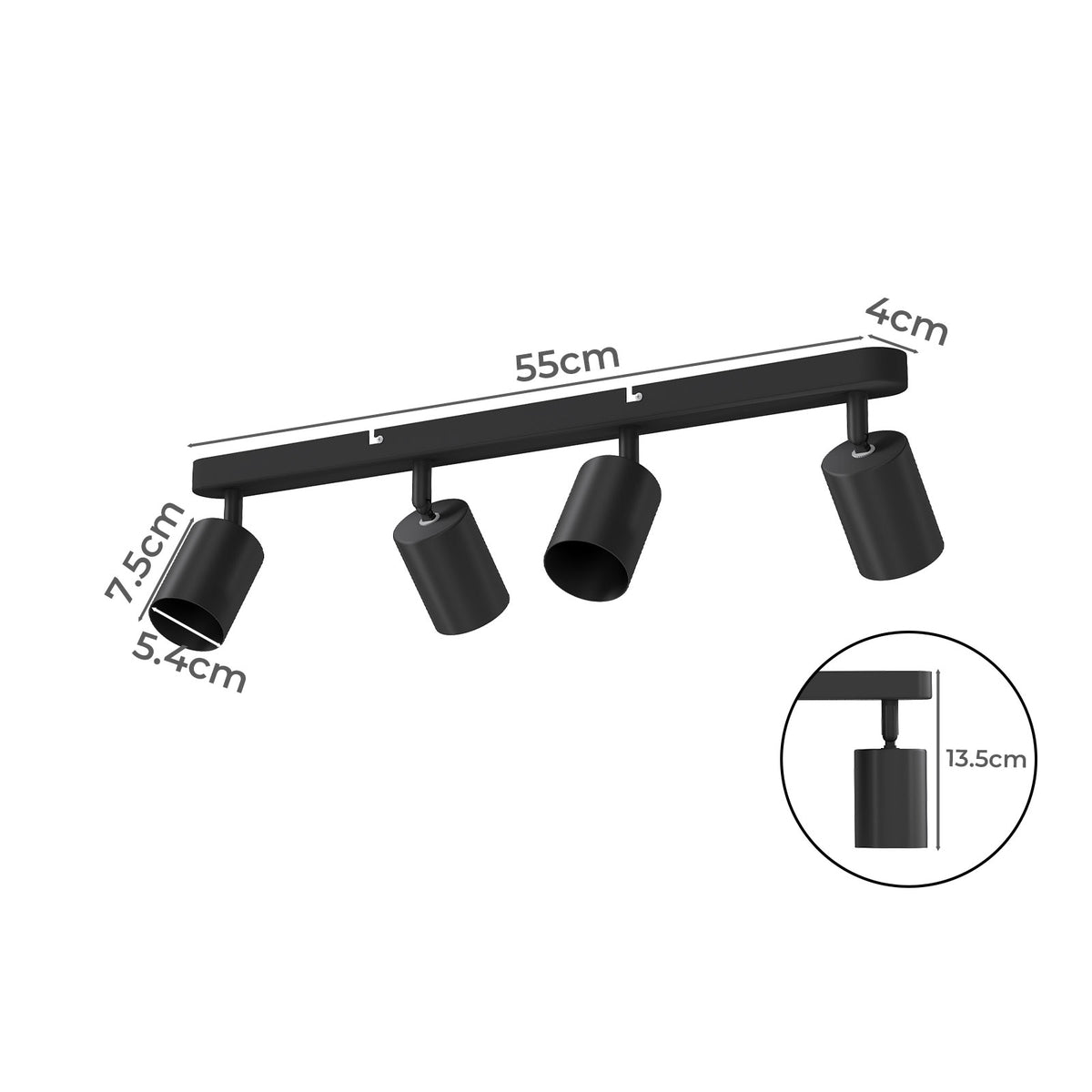Emitto Led Ceiling Spot Light Gu10 4-way Fully Adjustable Steel Modern Black