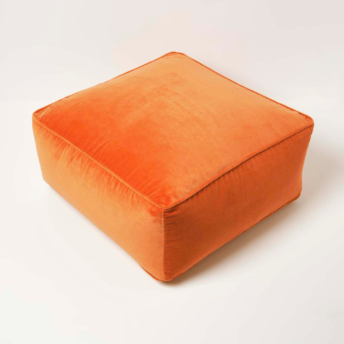 Velvet Pouffe Bean Cube | 60cm x 60cm | Orange