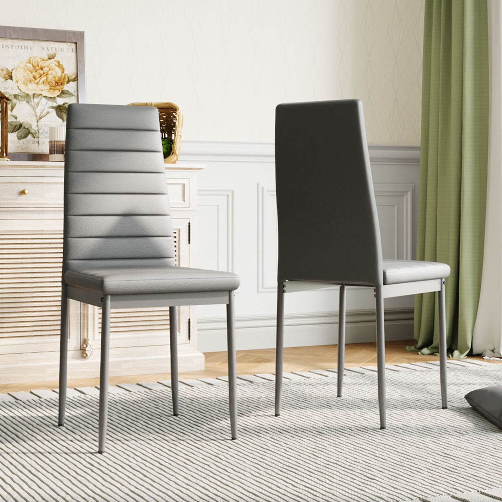Set Of 2 Pu Leather Upholstered Dining Chairs | Grey