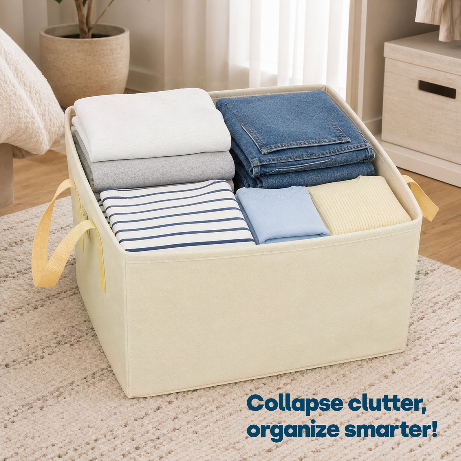 Collapsible Laundry Bags 2 Pack 35l Fabric Storage Baskets With Handles | Beige