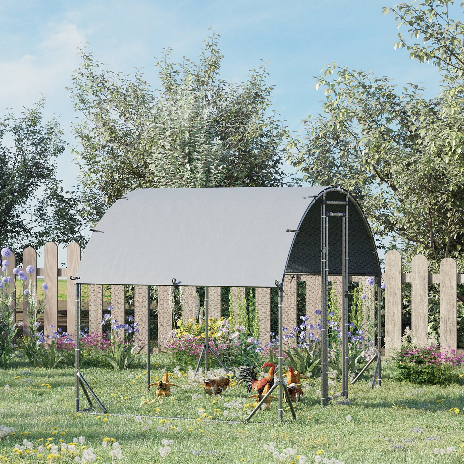 Walk-in Chicken Run Galvanised Chicken Coop W/ Cover | Small | Silver