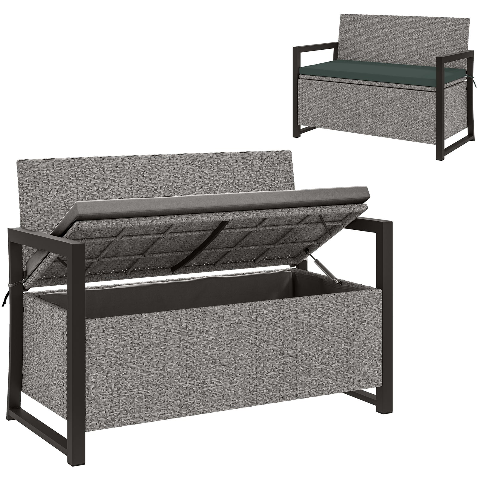 Garden Storage Bench, 151.5l Pe Rattan Bench With Storage