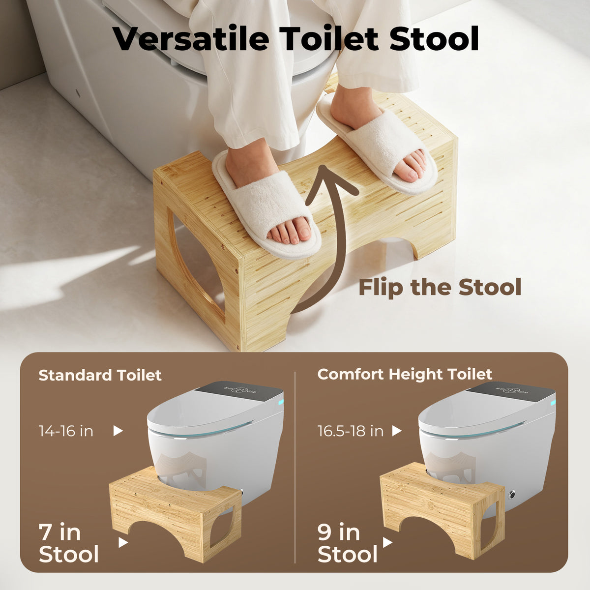 Bamboo Squatty Potty Squatting Toilet Poop Stool Bathroom Non-stick | Natural