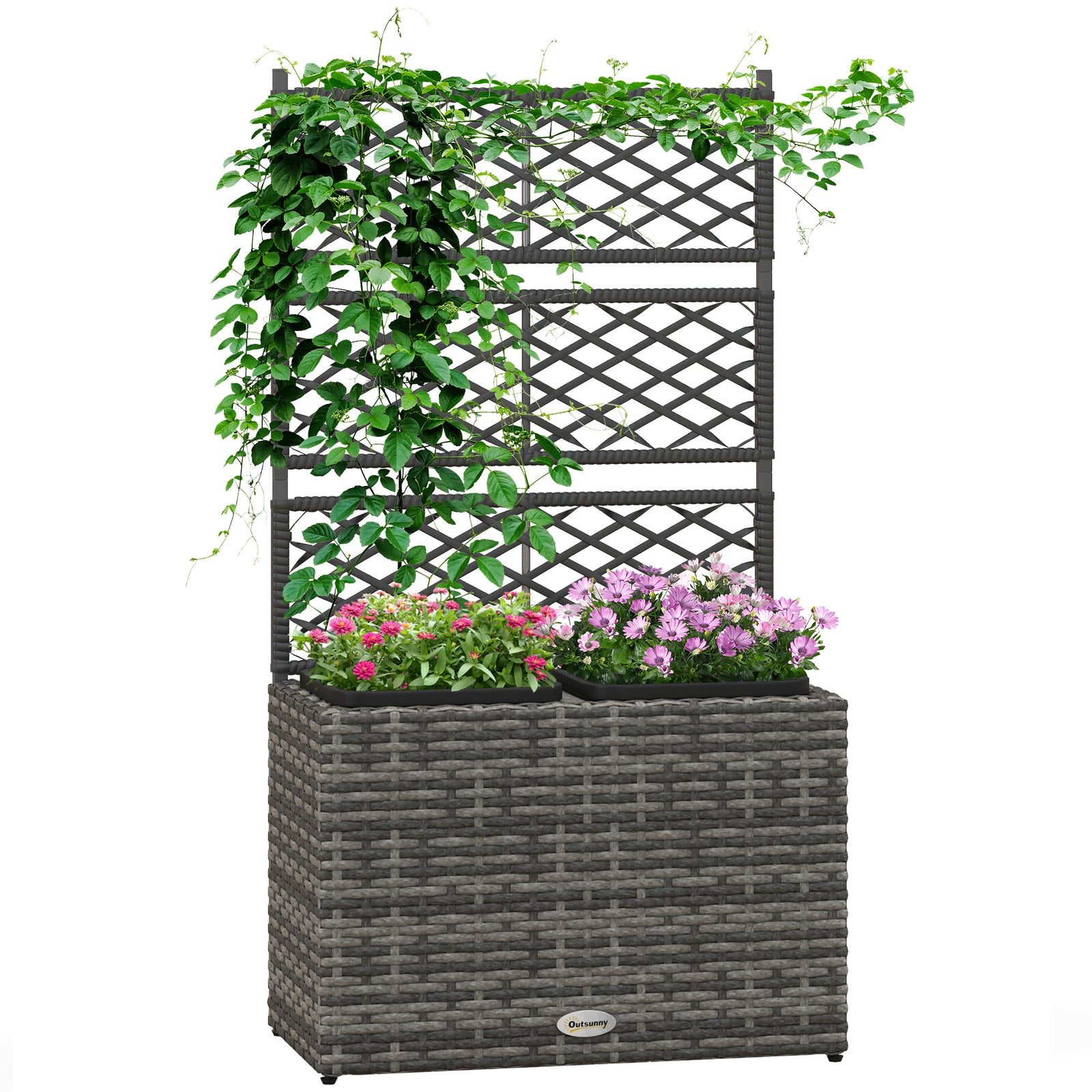 Garden Rattan Planter With Trellis Mixed Grey