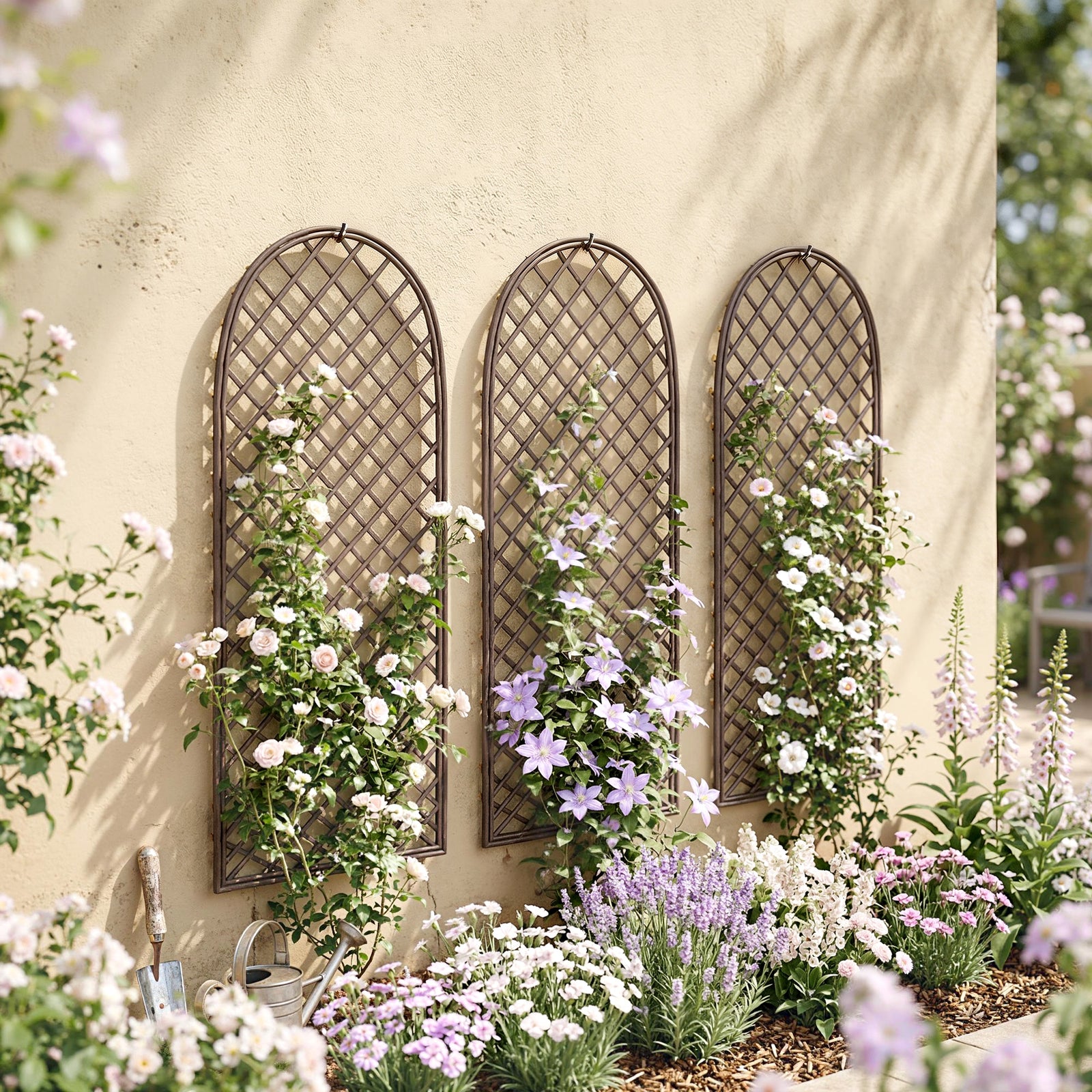 Outsunny Garden Trellis, Decorative Trellis Panels With Dome Top, Natural