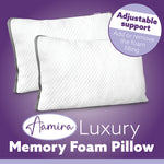 Luxury Shredded Memory Foam Bed Pillow 70x45cm, Orthopaedic Neck Back & Side Support, Bamboo Washable Cover | Set of 2 | White