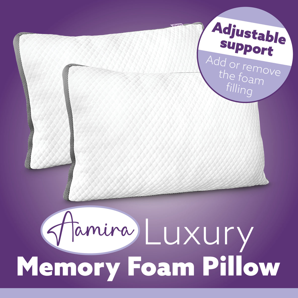 Luxury Shredded Memory Foam Bed Pillow 70x45cm, Orthopaedic Neck Back & Side Support, Bamboo Washable Cover | Set of 2 | White